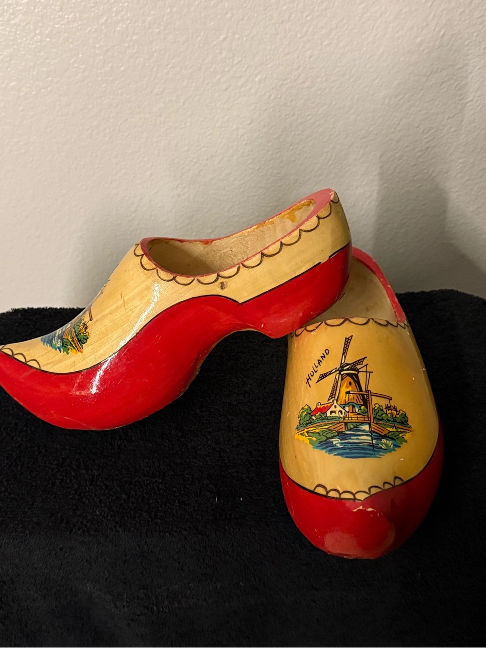 Women's Decorative Wooden Clogs in Red and Yellow - Holland Motif